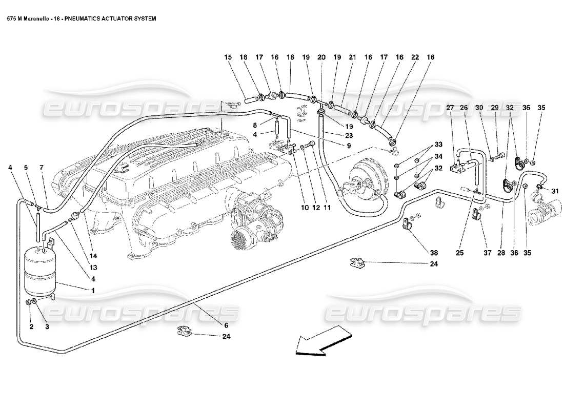 ferrari 575m maranello schéma des pièces du système d'actionneur pneumatique