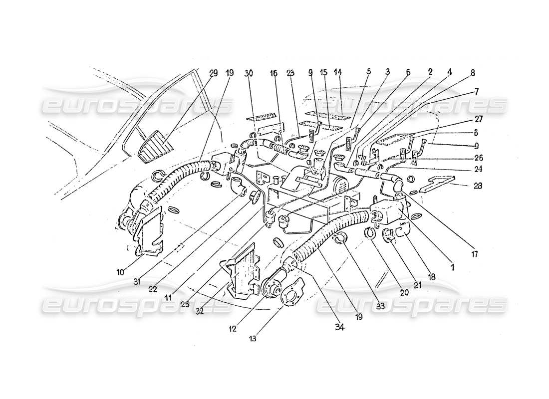 ferrari 365 gt 2+2 (coachwork) matrice de chauffage et diagramme des pièces de ventilation