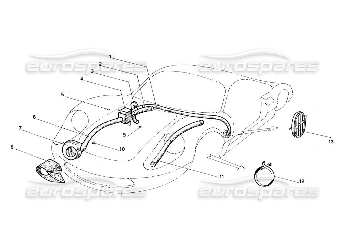 ferrari 206 gt dino (coachwork) schéma des pièces de la matrice de chauffage et des ventilateurs