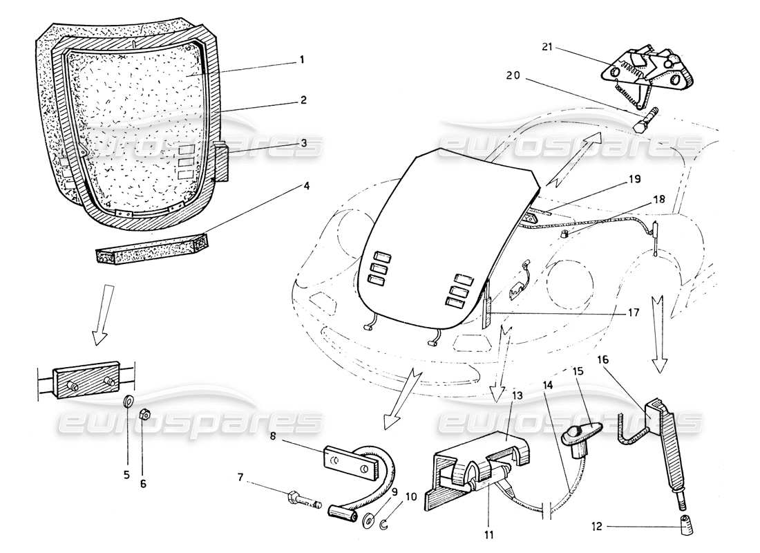 ferrari 206 gt dino (coachwork) diagramme des pièces du capot avant