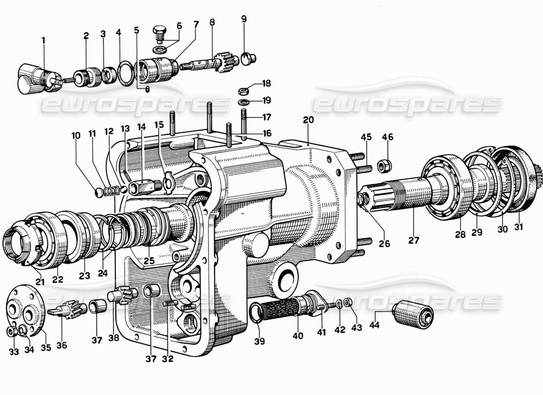 ferrari 365 gt 2+2 (mechanical) schéma des pièces du boîtier de boîte de vitesses arrière