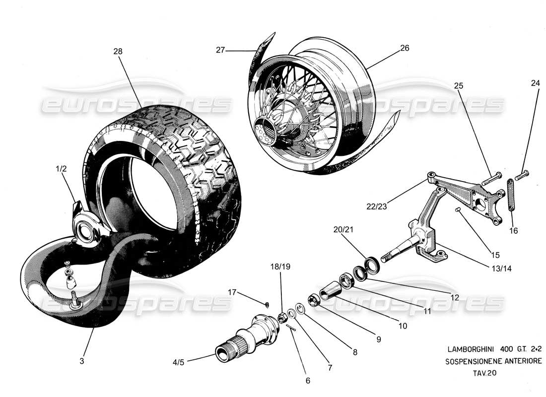 lamborghini 400 gt suspension avant schéma des pièces