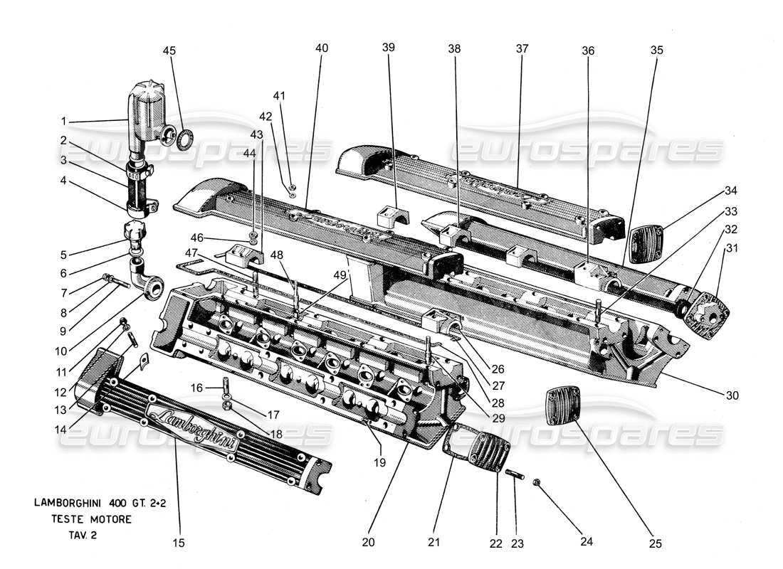 lamborghini 400 gt schéma des pièces des culasses