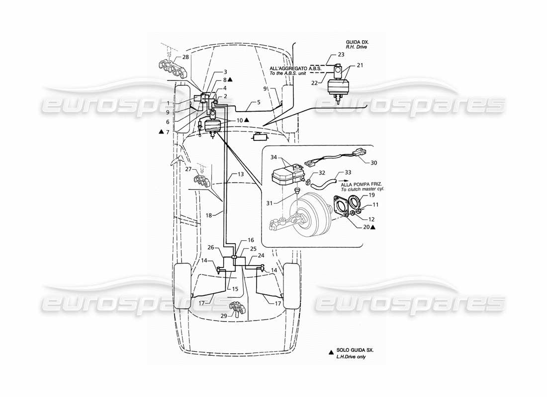 maserati qtp. 3.2 v8 (1999) conduites de frein hydrauliques abs schéma des pièces