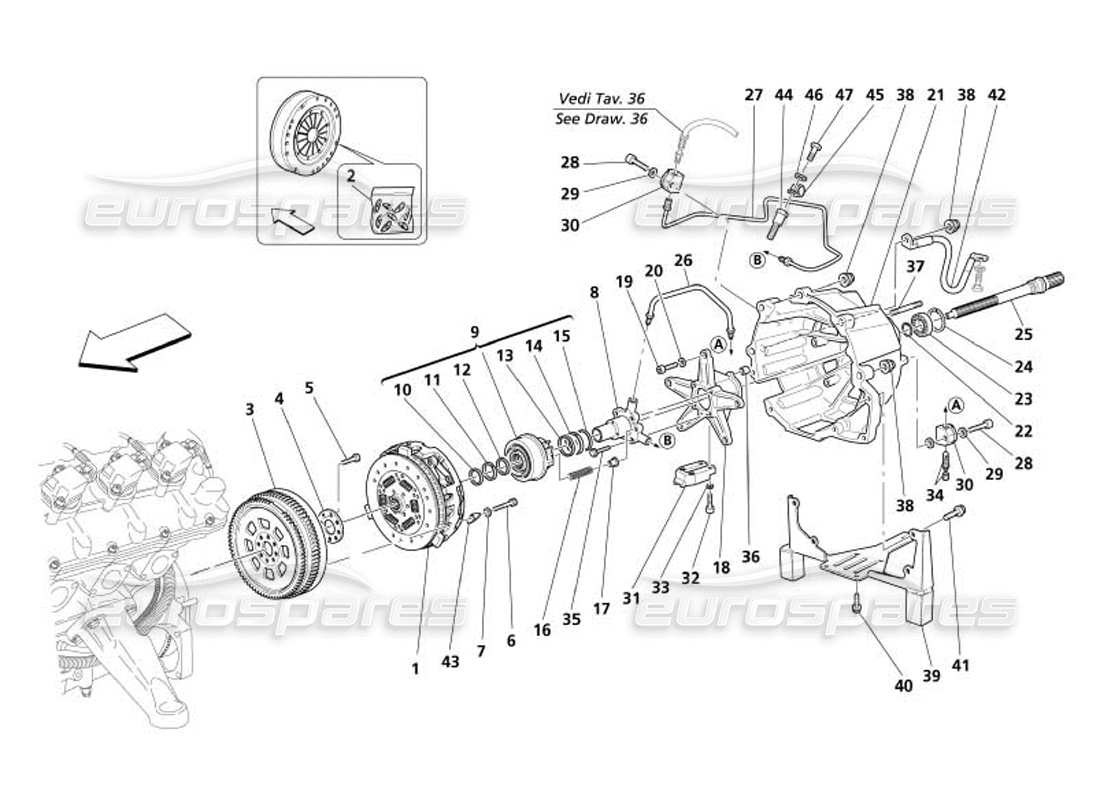 maserati 4200 spyder (2005) embrayage et commandes – pas pour f1- diagramme de pièce