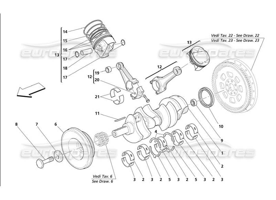 maserati 4200 spyder (2005) diagramme des pièces des bielles et pistons du vilebrequin