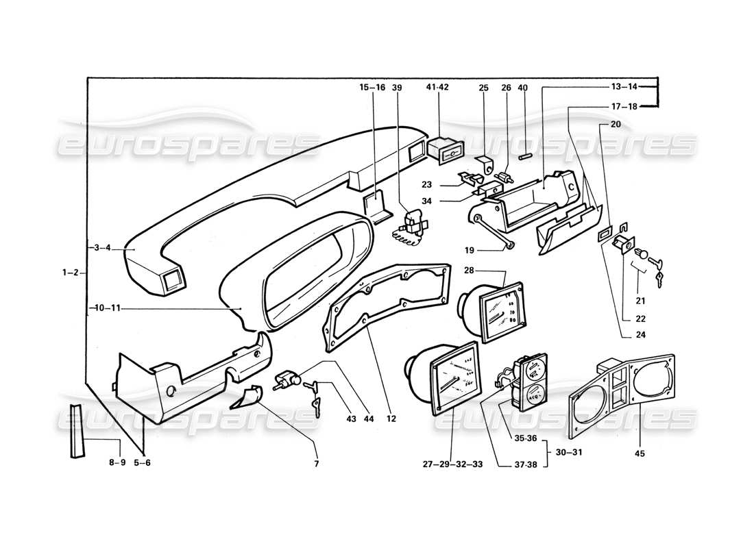 ferrari 412 (coachwork) diagramme des pièces du tableau de bord et des instruments