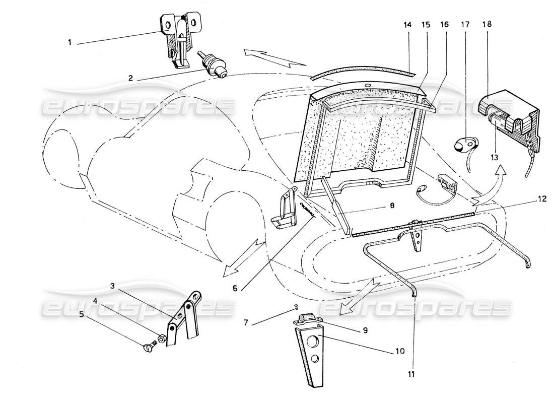 ferrari 206 gt dino (coachwork) schéma des pièces du couvercle de coffre