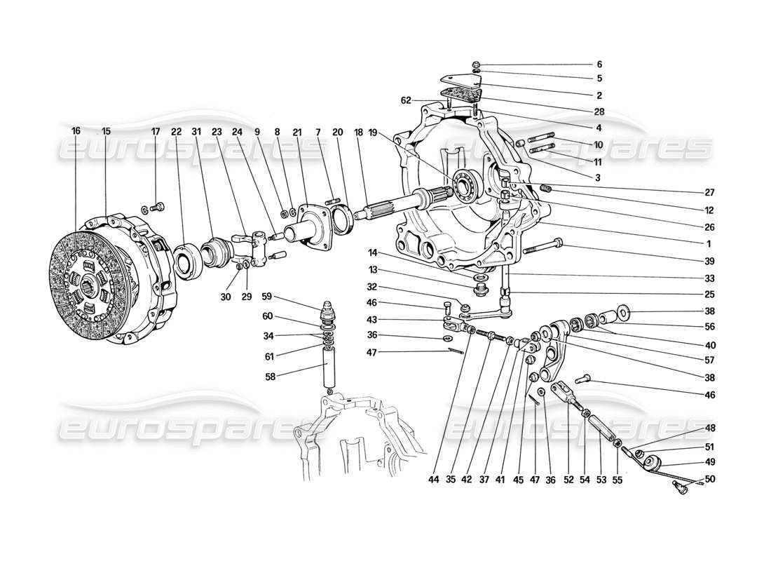 ferrari 328 (1988) embrayage et commandes schéma des pièces