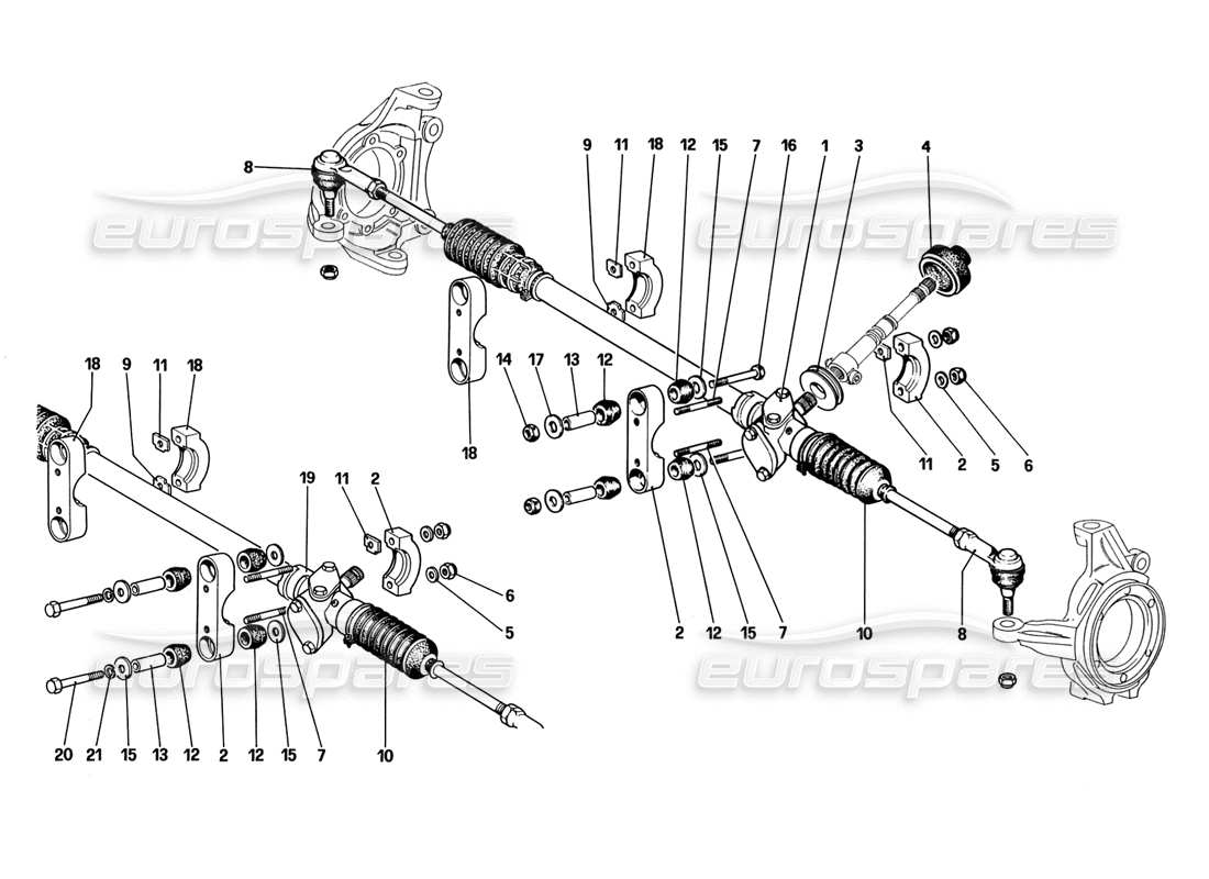 ferrari 328 (1988) boîte de direction et tringlerie schéma des pièces