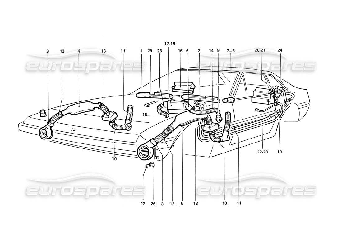ferrari 412 (coachwork) schéma des pièces des réchauffeurs d'air et des ventilateurs