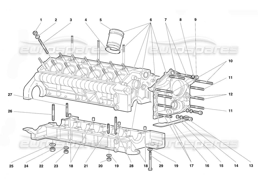 lamborghini diablo vt (1994) schéma des pièces du carter moteur et du montage inférieur