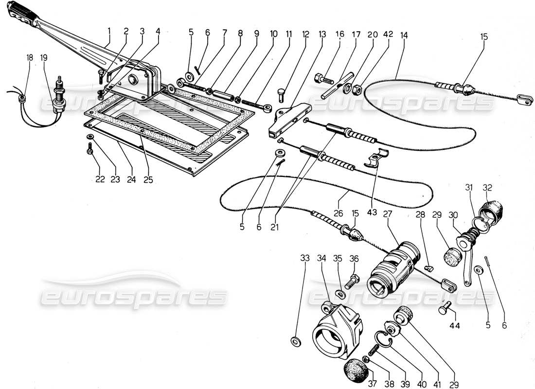 lamborghini urraco p300 schéma des pièces du frein à main