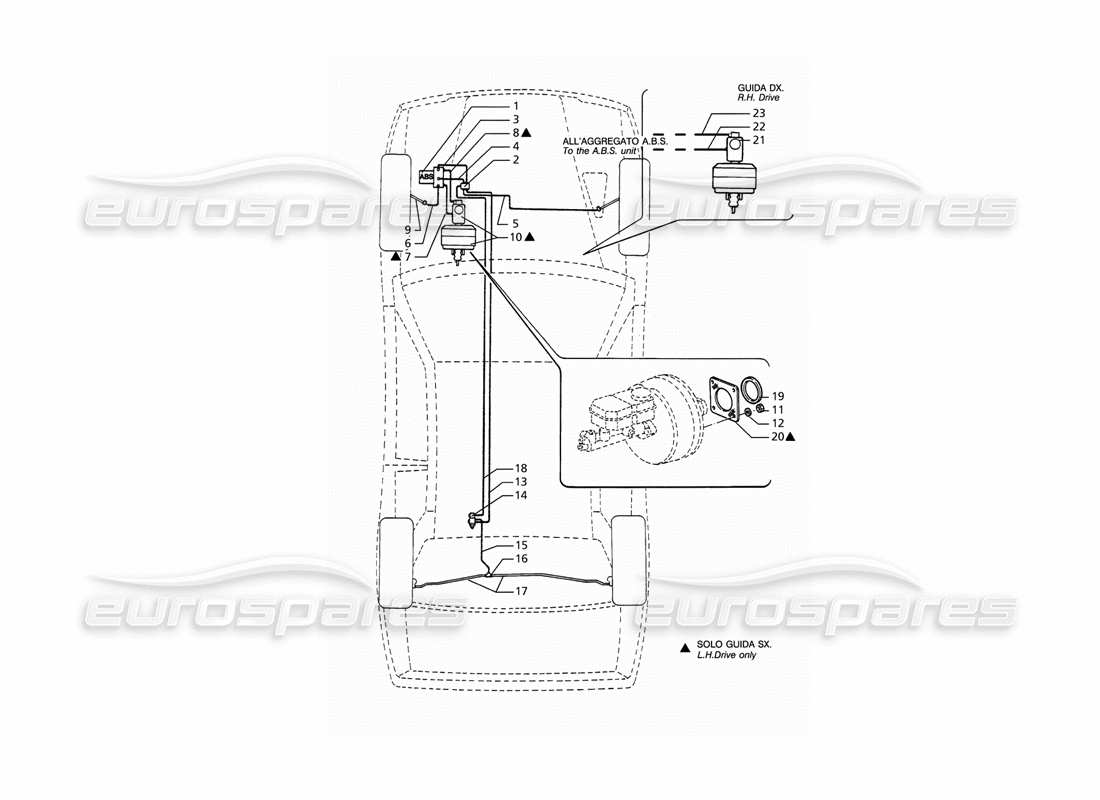 maserati ghibli 2.8 (abs) schéma des pièces des conduites de frein hydrauliques abs