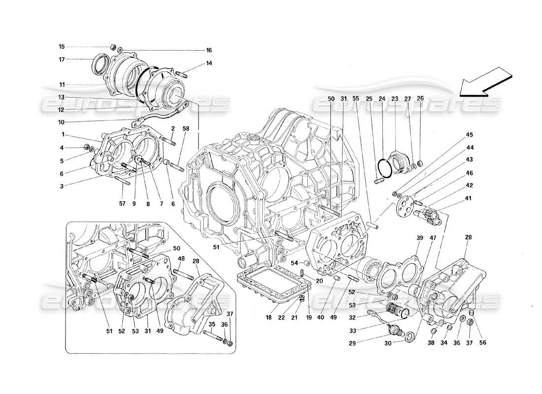 ferrari 348 (1993) tb / ts schéma des pièces des couvercles de boîte de vitesses