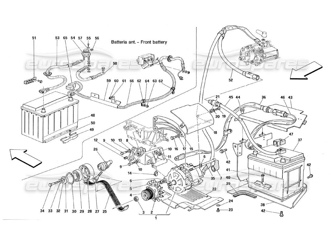 ferrari 348 (1993) tb / ts générateur de courant - schéma des pièces de la batterie