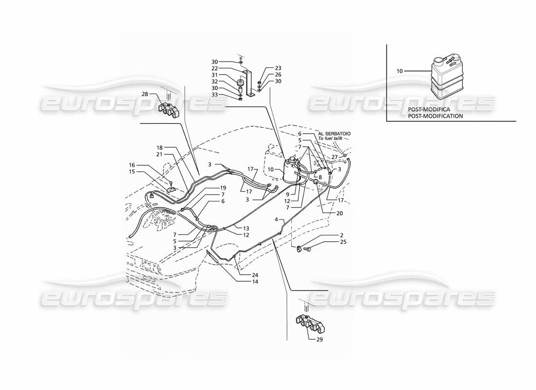 maserati ghibli 2.8 gt (variante) schéma des pièces du système de récupération des vapeurs d'évaporation et des tuyaux de carburant