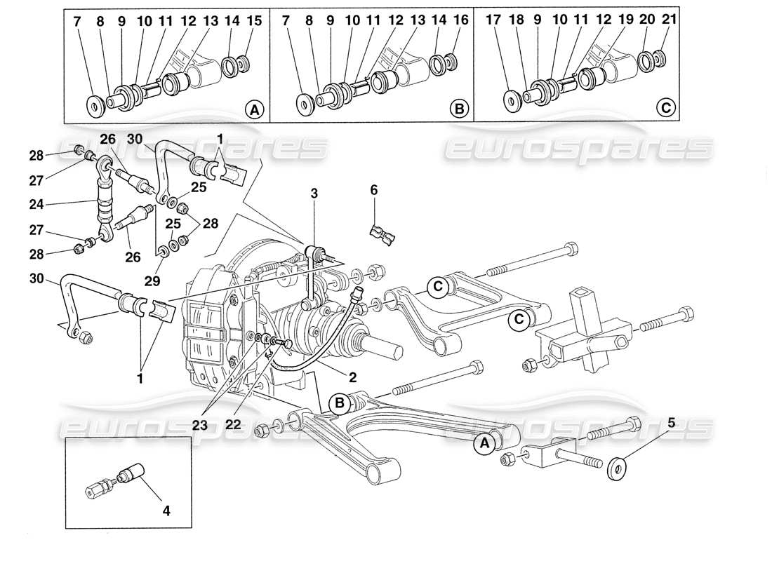 ferrari 355 challenge (1999) suspension arrière et conduites de frein schéma des pièces