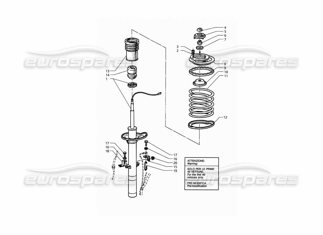 maserati qtp. 3.2 v8 (1999) schéma des pièces de l'amortisseur avant (pré-modification)