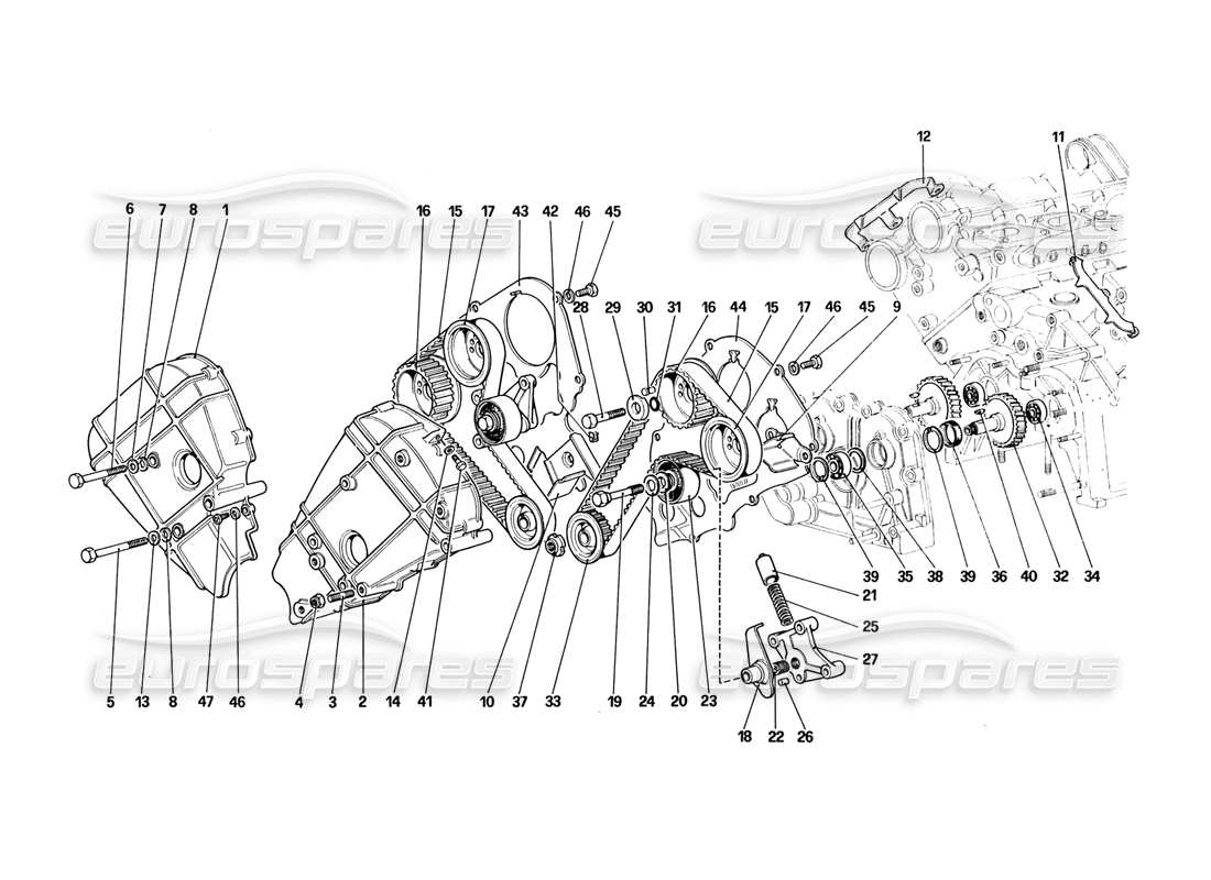 ferrari 328 (1988) système de synchronisation - schéma des pièces de commande