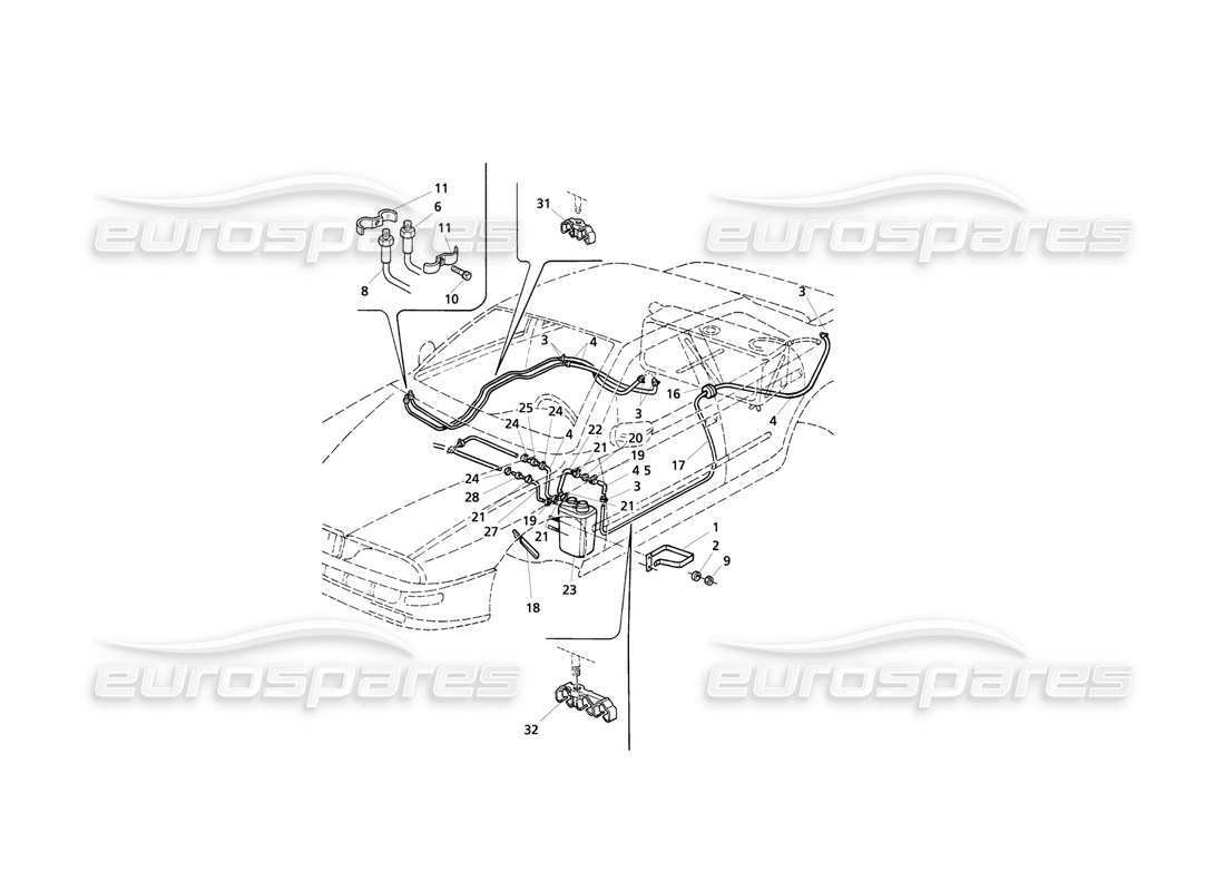maserati qtp v6 evoluzione évaporez-vous. schéma des pièces du système de récupération des vapeurs et des conduites de carburant
