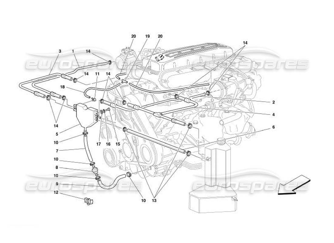 ferrari 550 barchetta système blow-by schéma des pièces