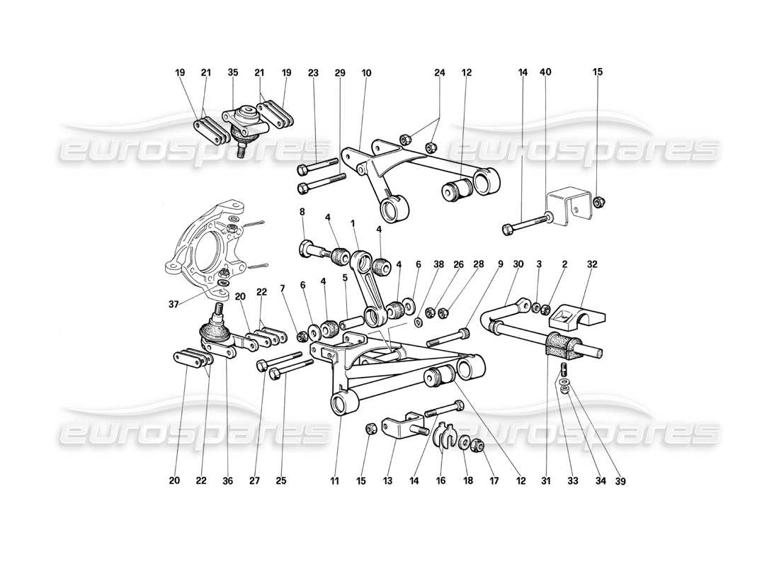 ferrari testarossa (1987) suspension avant - triangles schéma des pièces