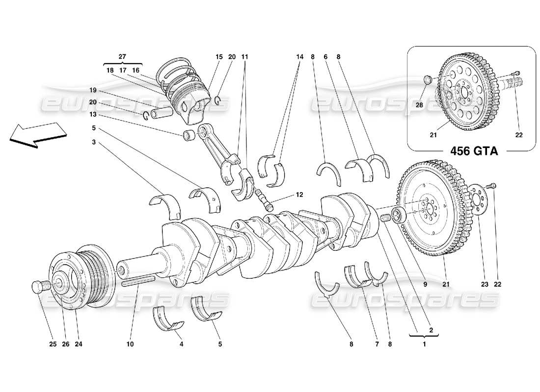 ferrari 456 gt/gta arbre d'entraînement - schéma des pièces des bielles et des pistons