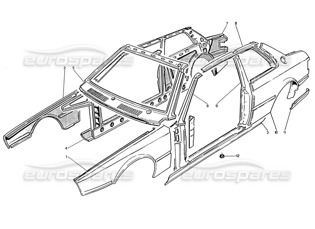 maserati 222 / 222e biturbo coque du corps : panneaux extérieurs schéma des pièces