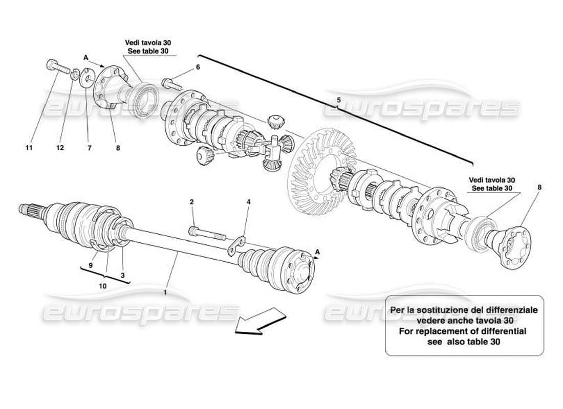 ferrari 550 barchetta schéma des pièces du différentiel et des arbres d'essieu