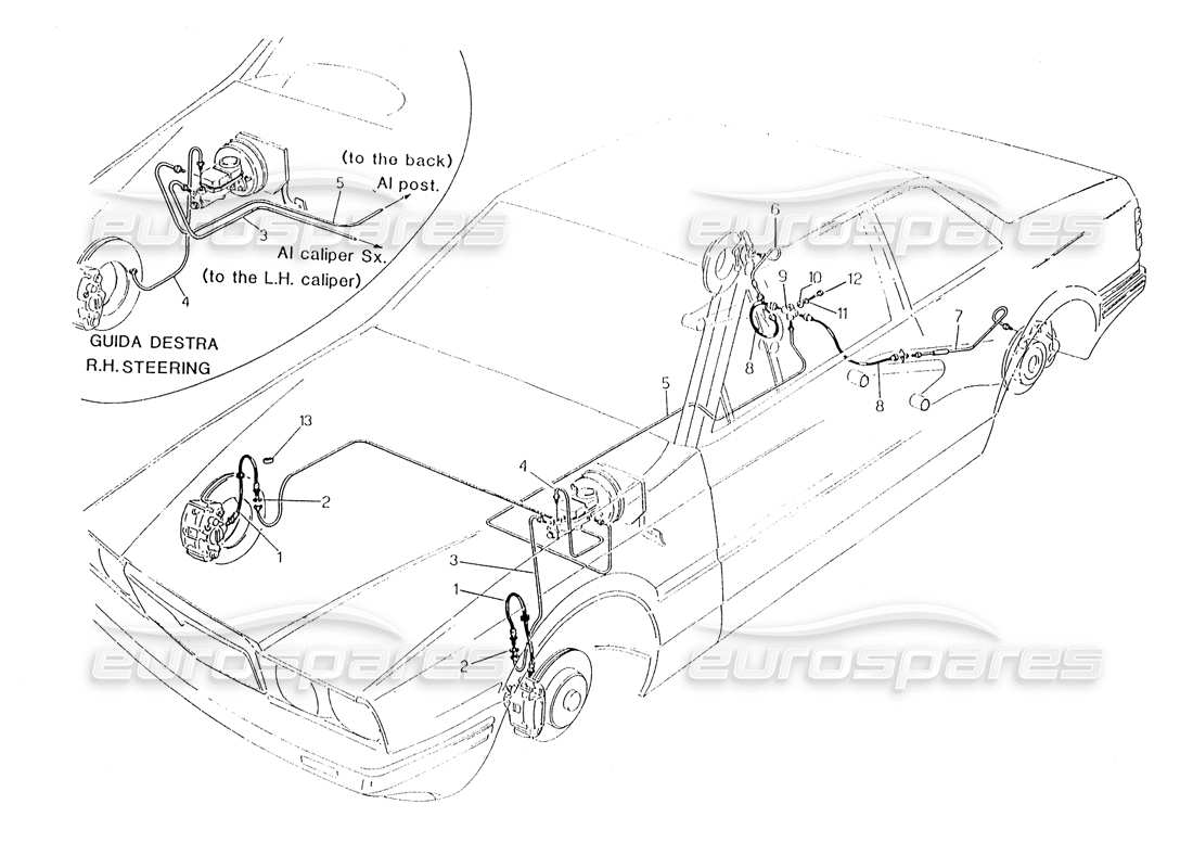 maserati karif 2.8 schéma des pièces des conduites de frein hydrauliques