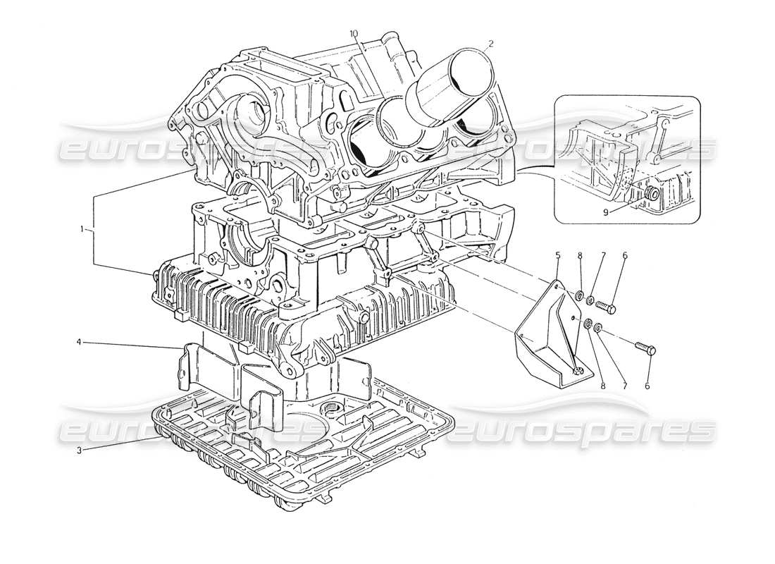 maserati karif 2.8 schéma des pièces du bloc-cylindres et du carter d'huile