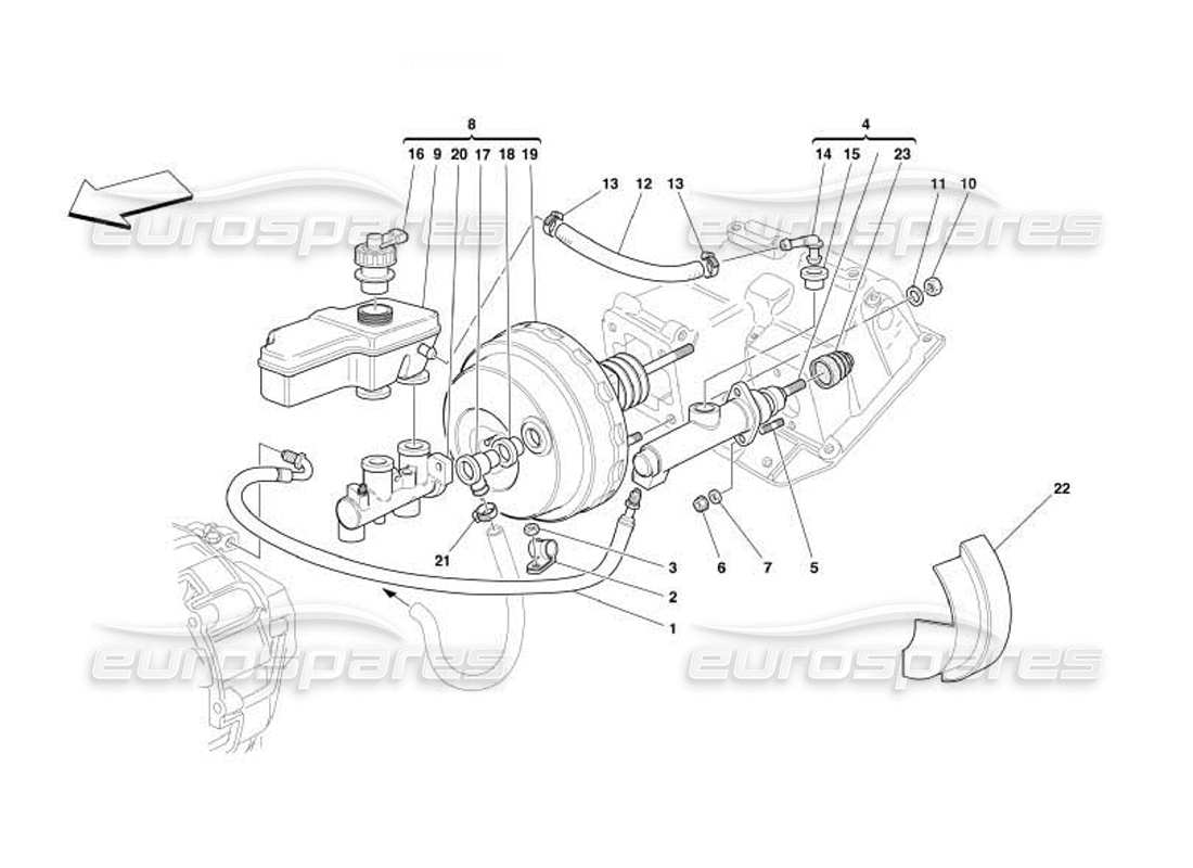 ferrari 550 barchetta schéma des pièces du système hydraulique de frein et d'embrayage