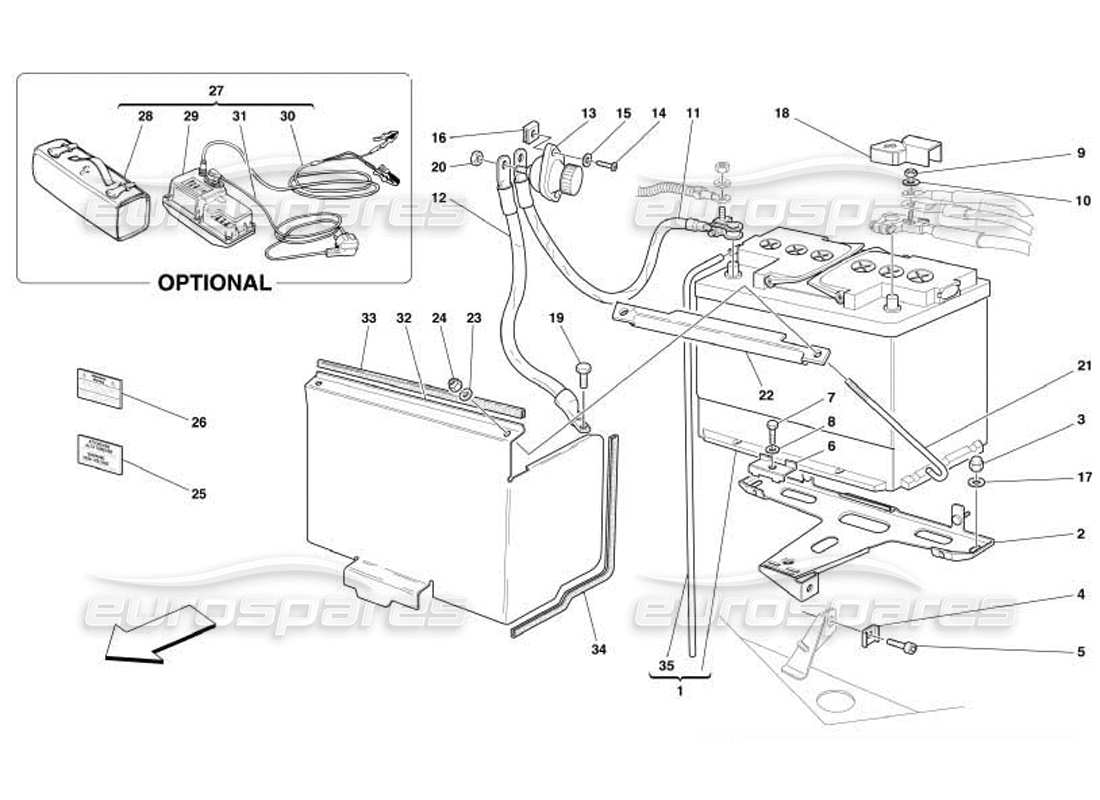ferrari 550 barchetta diagramme des pièces de la batterie