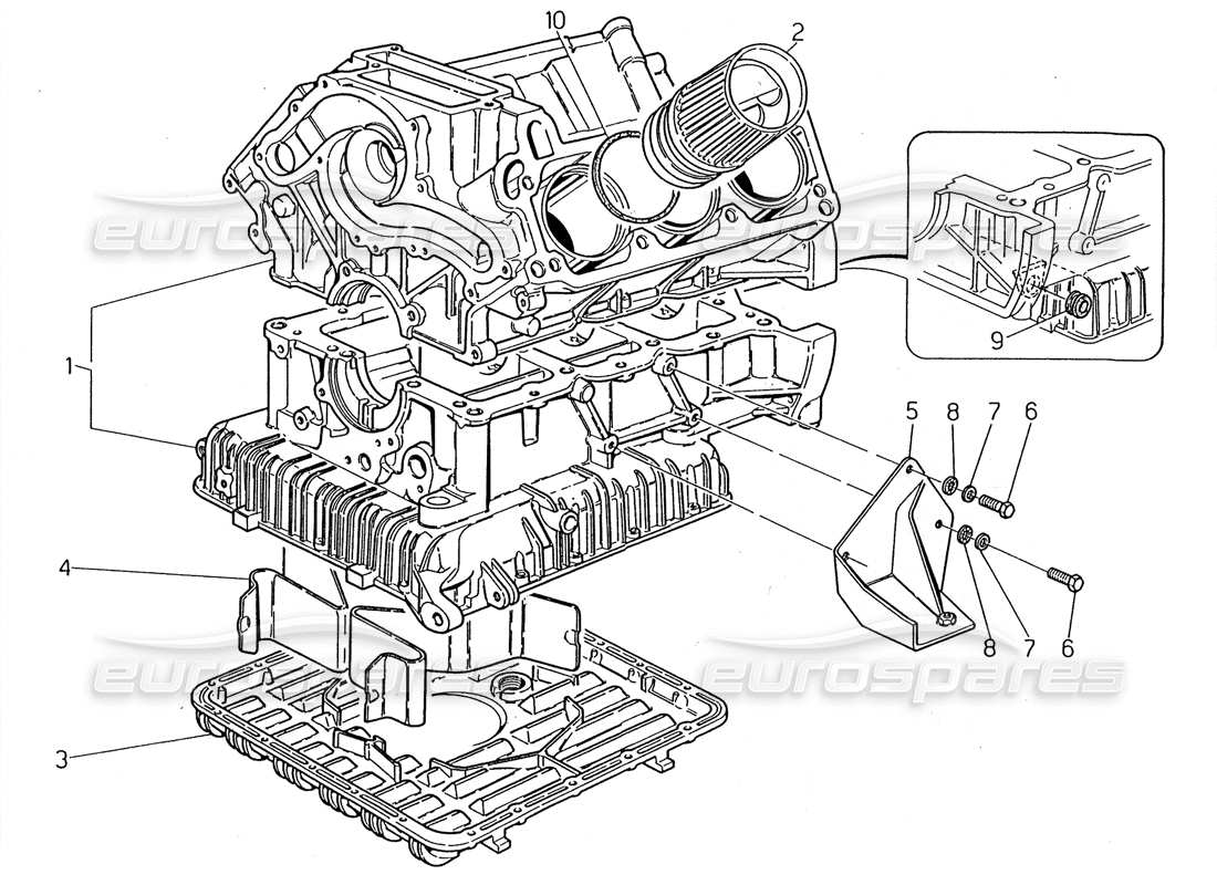 maserati 2.24v schéma des pièces du bloc-cylindres et du carter d'huile