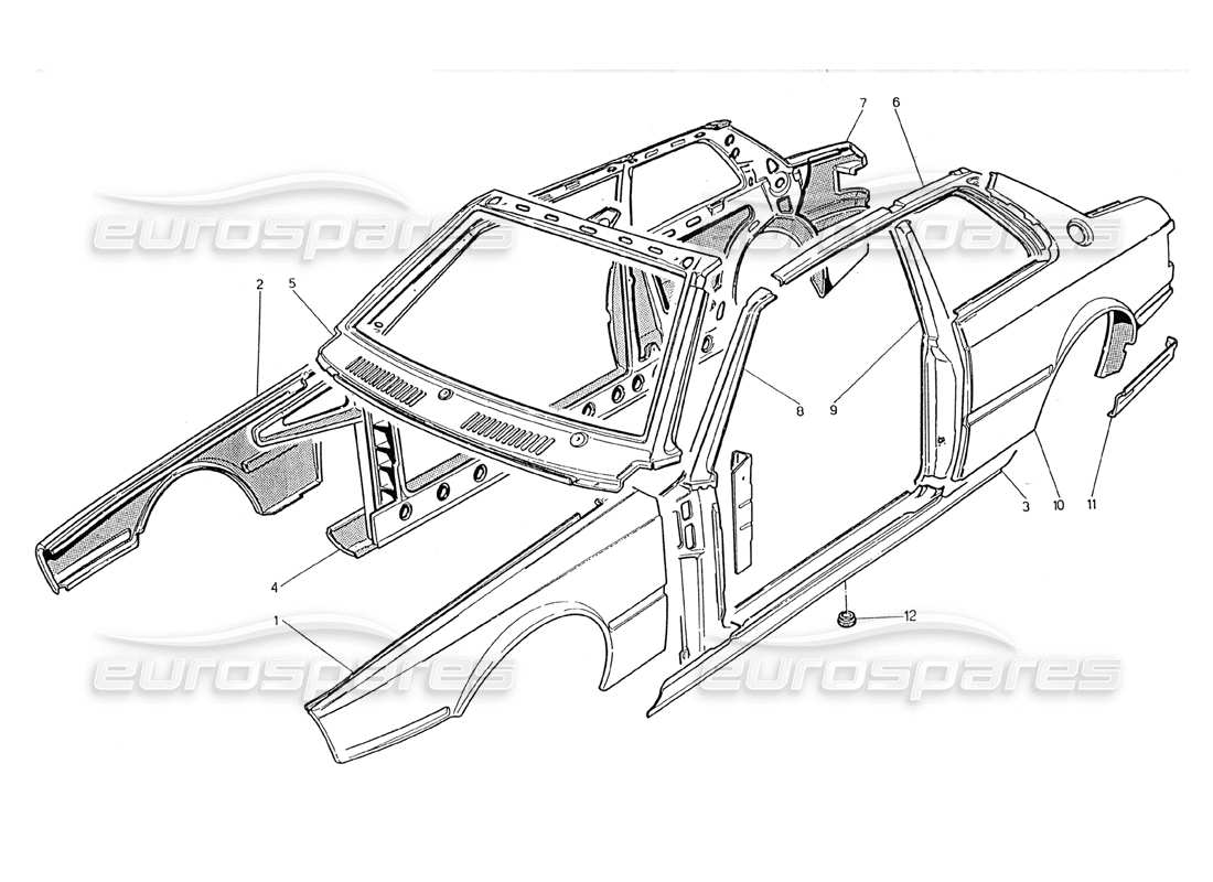 maserati 2.24v coque de carrosserie : diagramme de pièces des panneaux extérieurs