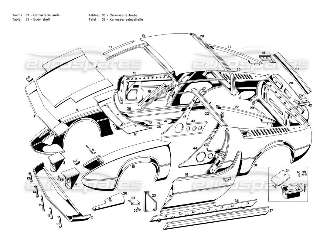 maserati merak 3.0 carrosserie schéma des pièces
