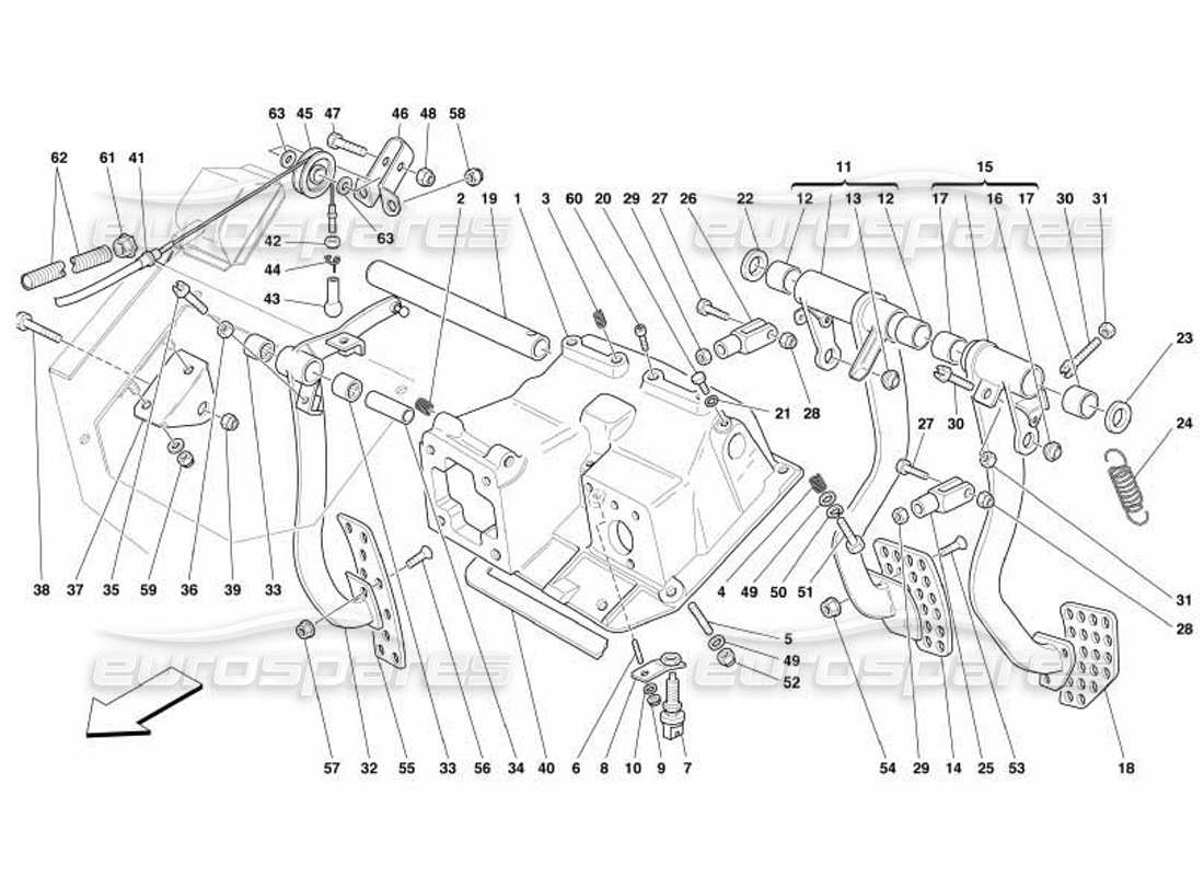 ferrari 550 barchetta schéma des pièces de commande des pédales et de l'accélérateur