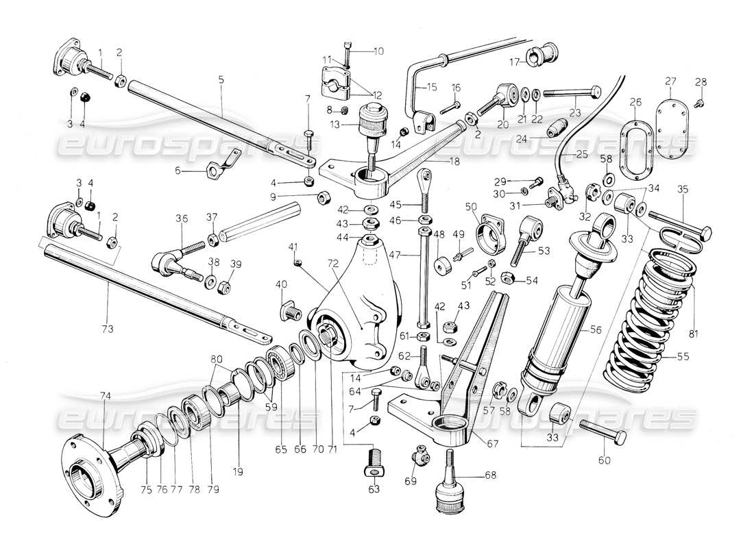 lamborghini countach 5000 qvi (1989) schéma des pièces de la suspension avant