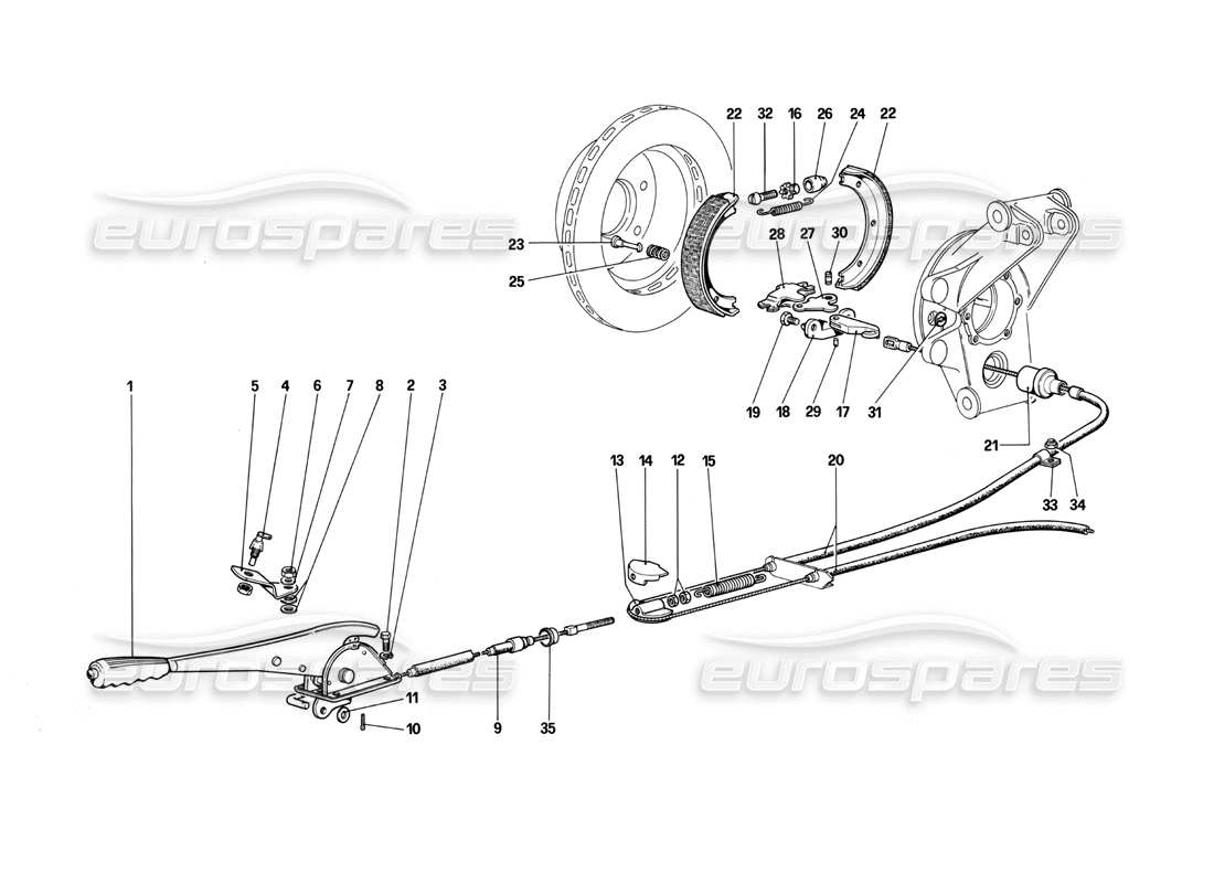 ferrari mondial 3.0 qv (1984) commande de frein à main (valable pour rhd - pour lhd à partir du châssis n° 43013) schéma des pièces