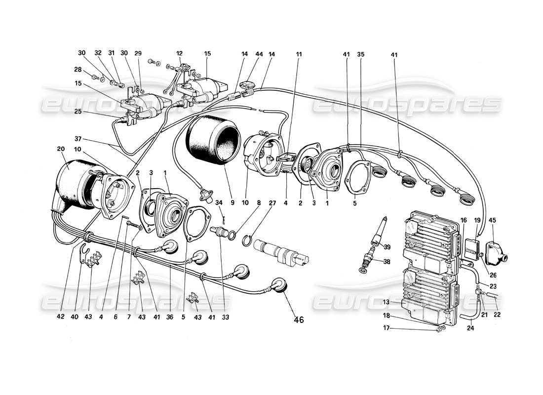 ferrari mondial 3.0 qv (1984) allumage du moteur - (cabriolet) schéma des pièces
