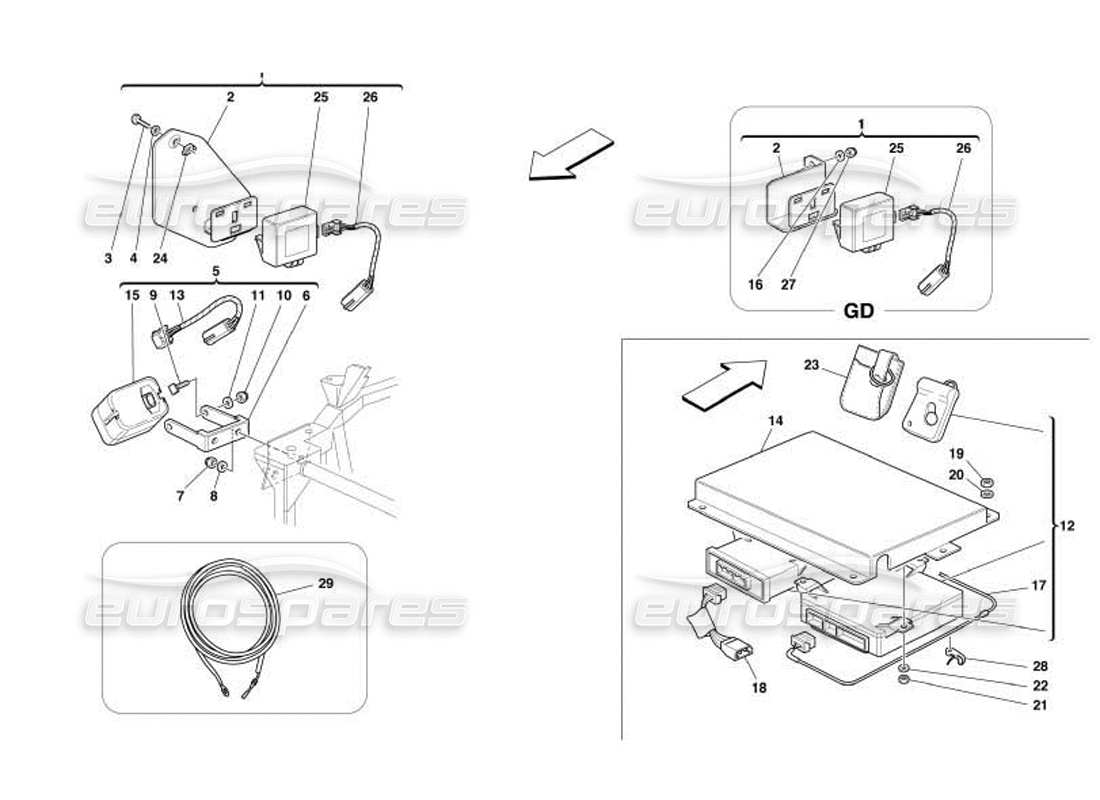 ferrari 550 barchetta schéma des pièces des tableaux et dispositifs électriques antivol