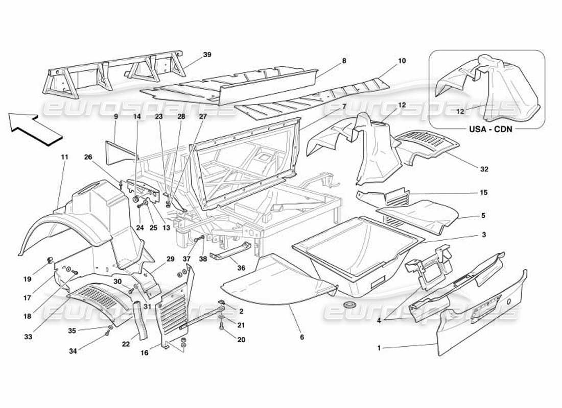 ferrari 550 barchetta schéma des pièces des structures et composants arrière