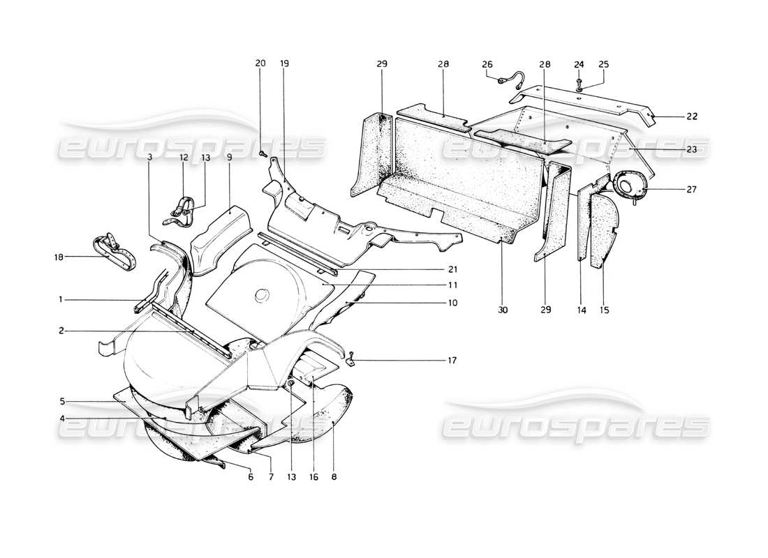 ferrari 512 bb matériau isolant et cloisons schéma des pièces