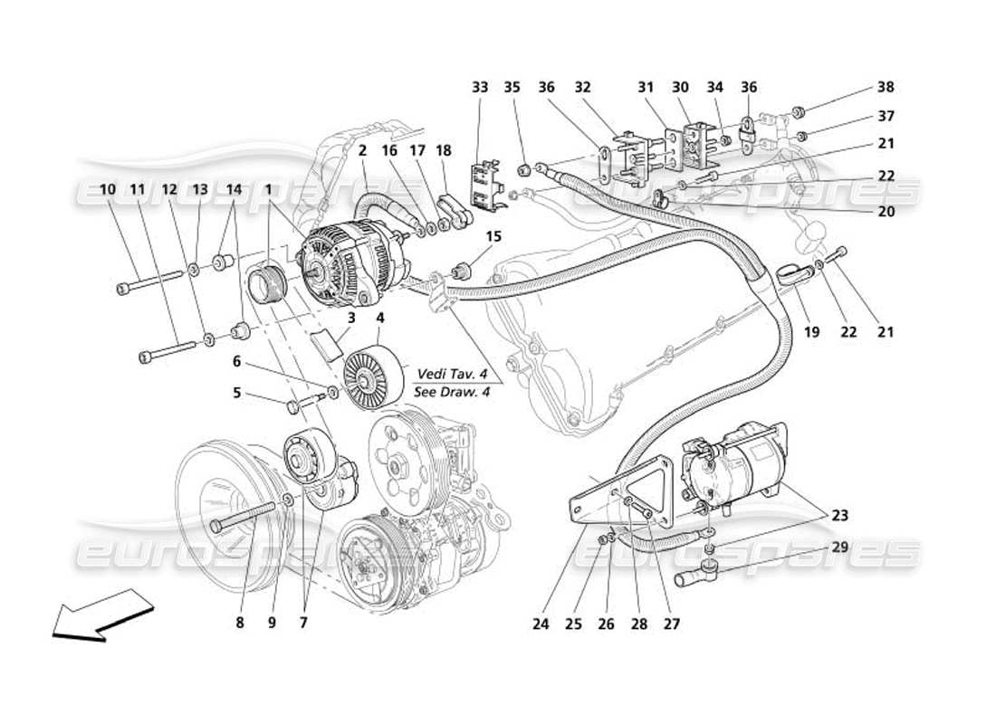 maserati 4200 spyder (2005) schéma des pièces du générateur de courant et du moteur de démarrage
