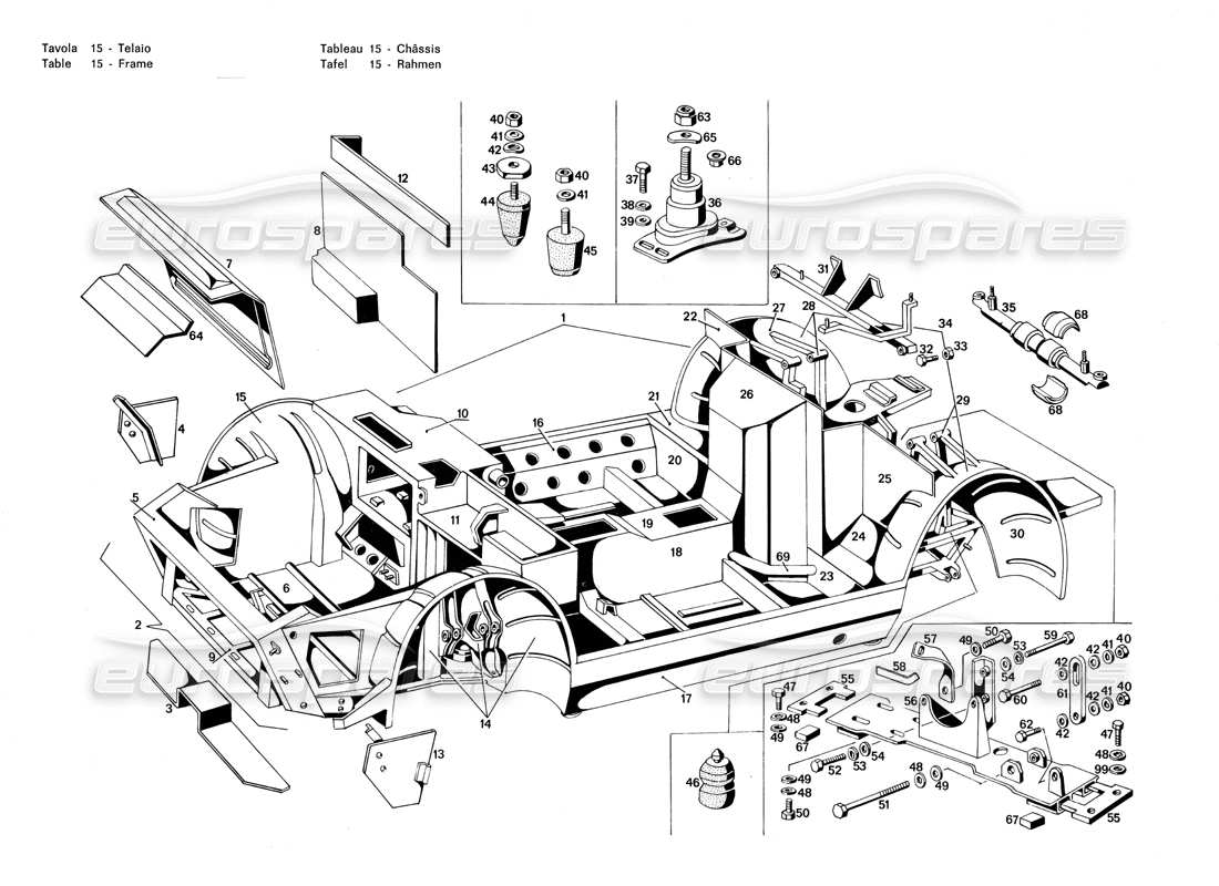 maserati merak 3.0 diagramme des pièces du cadre