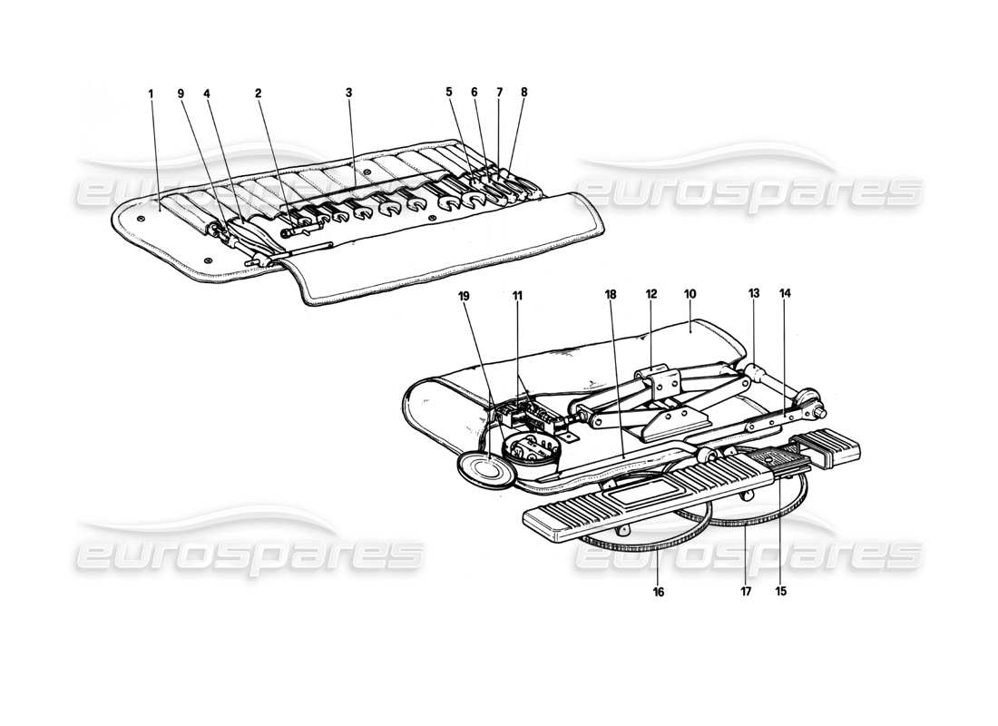 ferrari 208 turbo (1982) outil - trousse schéma des pièces