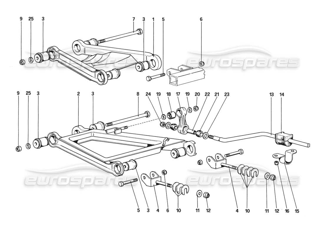 ferrari 328 (1988) suspension arrière - triangles de suspension (à partir de la voiture n° 76626) schéma des pièces
