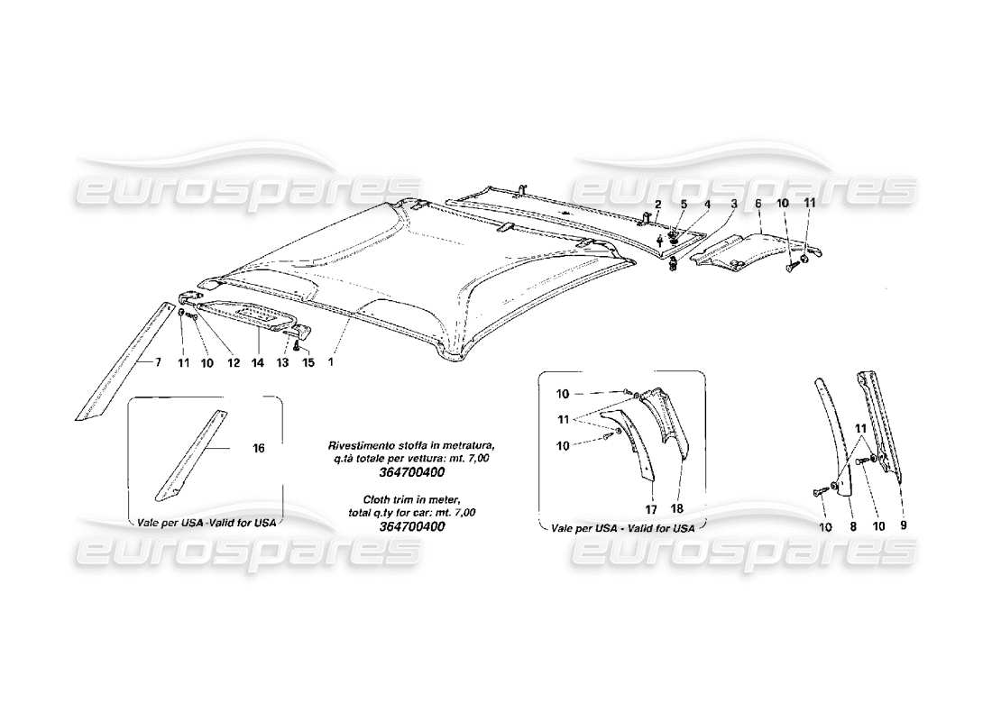 ferrari f40 corps des éléments internes - zone supérieure - diagramme des pièces