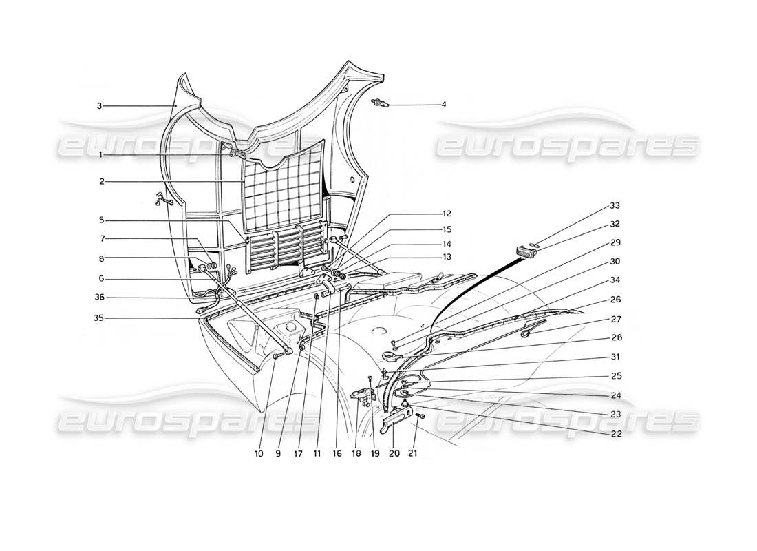 ferrari 365 gt4 berlinetta boxer couvercle du compartiment avant schéma des pièces